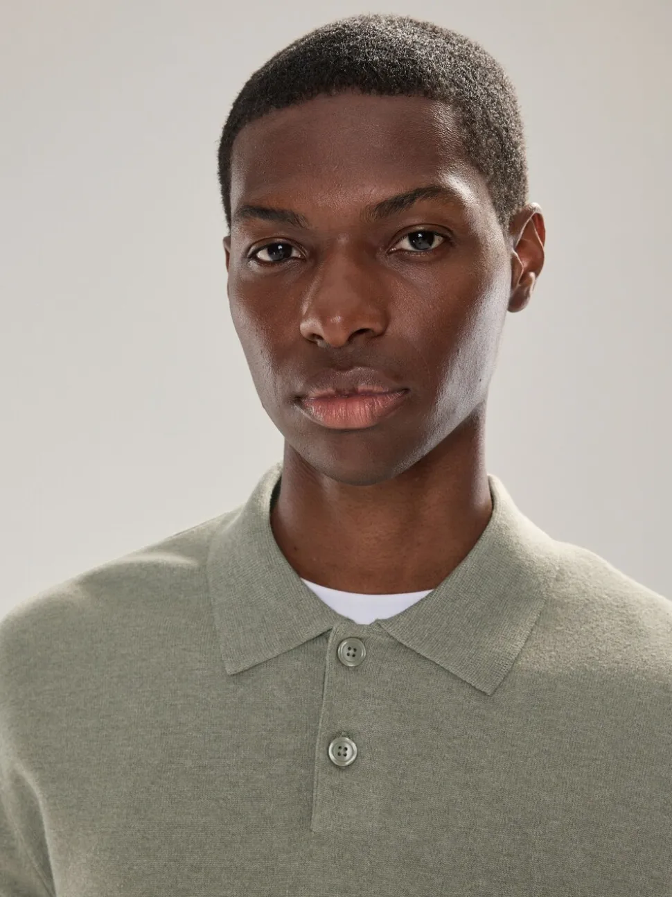 Grijs-groen - Effen - Regular Fit Essential Long Sleeve Knitted Polo Shirt