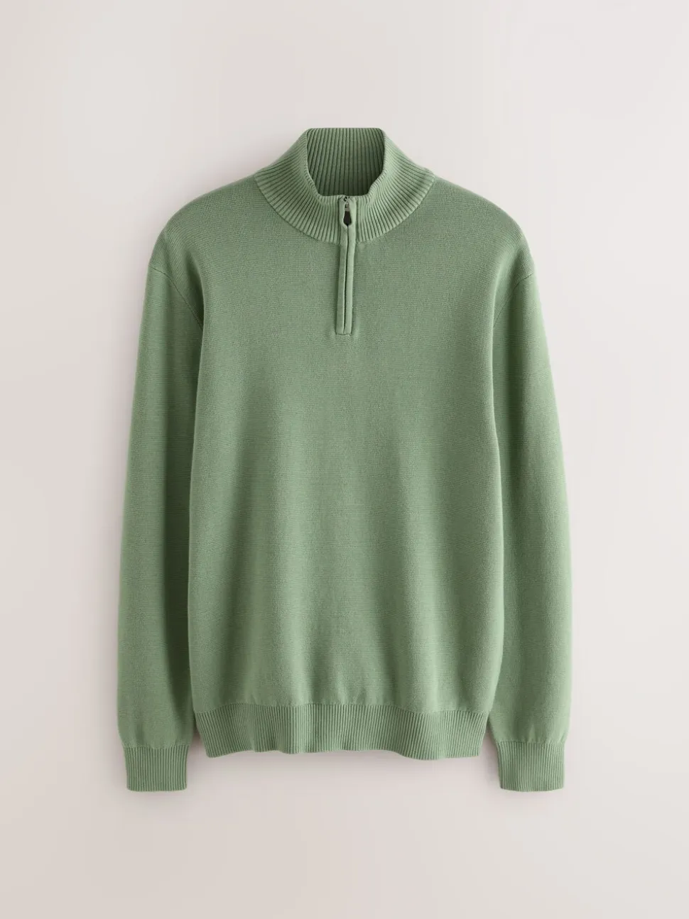Grijs-groen - Effen - Regular fit 100% katoenen premium trui met korte rits