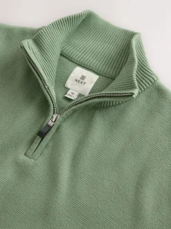 Grijs-groen - Effen - Regular fit 100% katoenen premium trui met korte rits