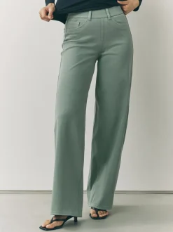 Grijs-groen - Jersey denim broek met wijde pijpen