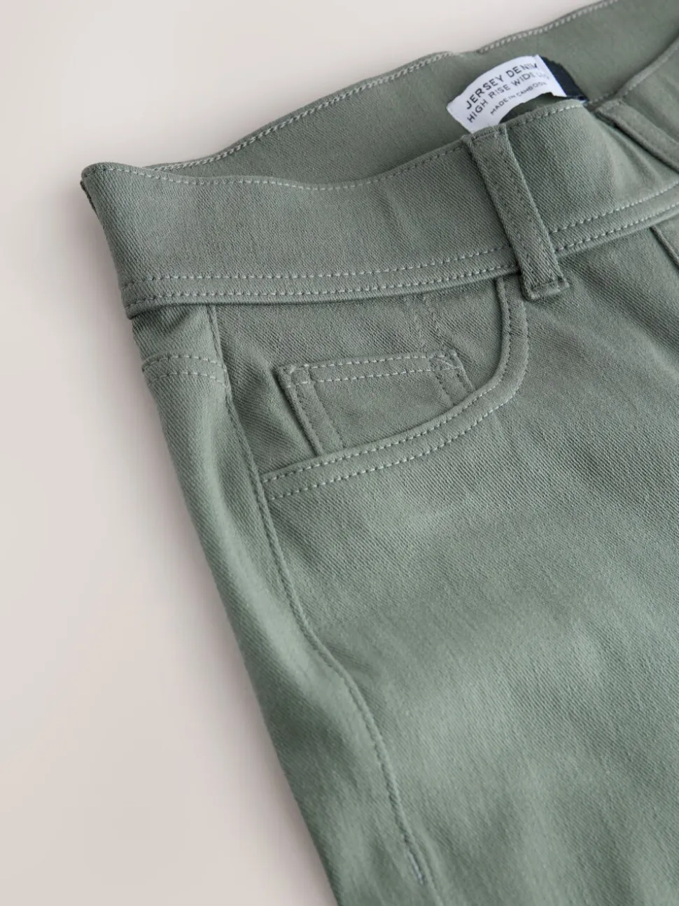 Grijs-groen - Jersey denim broek met wijde pijpen
