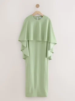 Grijs-groen - Lange jurk met cape