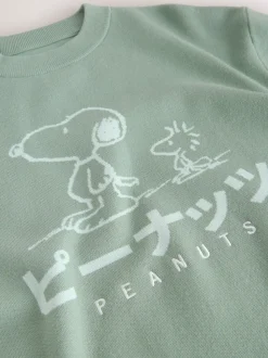 Grijs-groen - Relaxed Fit Snoopy Graphic Print Crew Neck Jumper