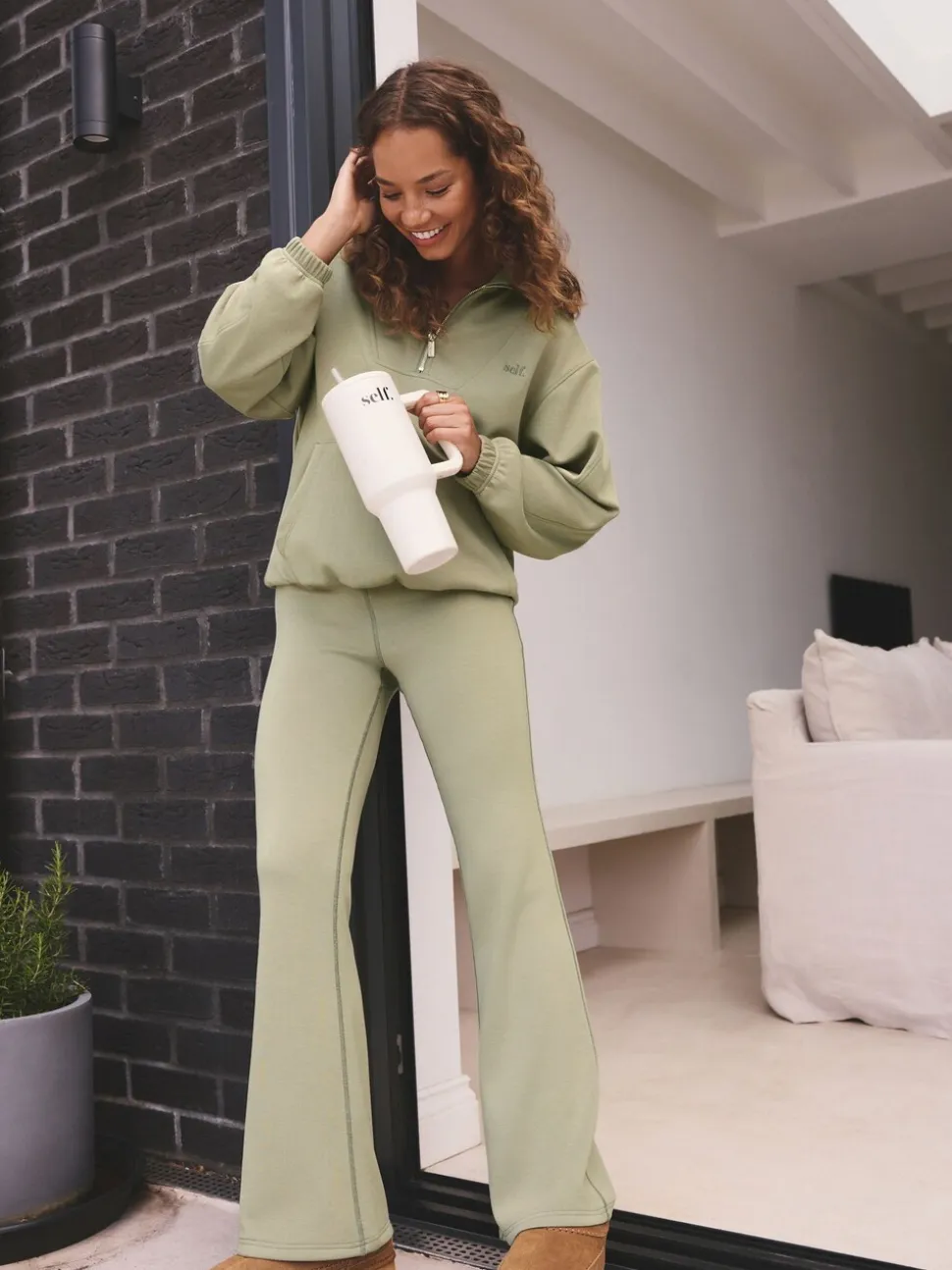 Grijs-groen - self. Half Zip Modal Sweatshirt