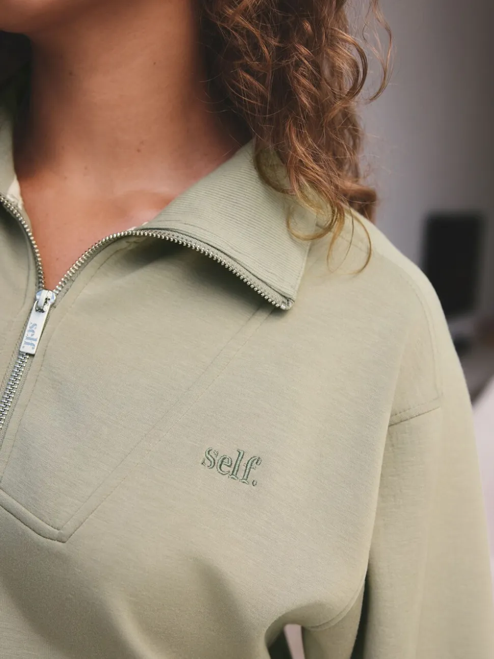 Grijs-groen - self. Half Zip Modal Sweatshirt
