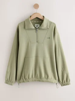 Grijs-groen - self. Half Zip Modal Sweatshirt