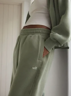 Grijs-groen - Self. joggingbroek met boorden
