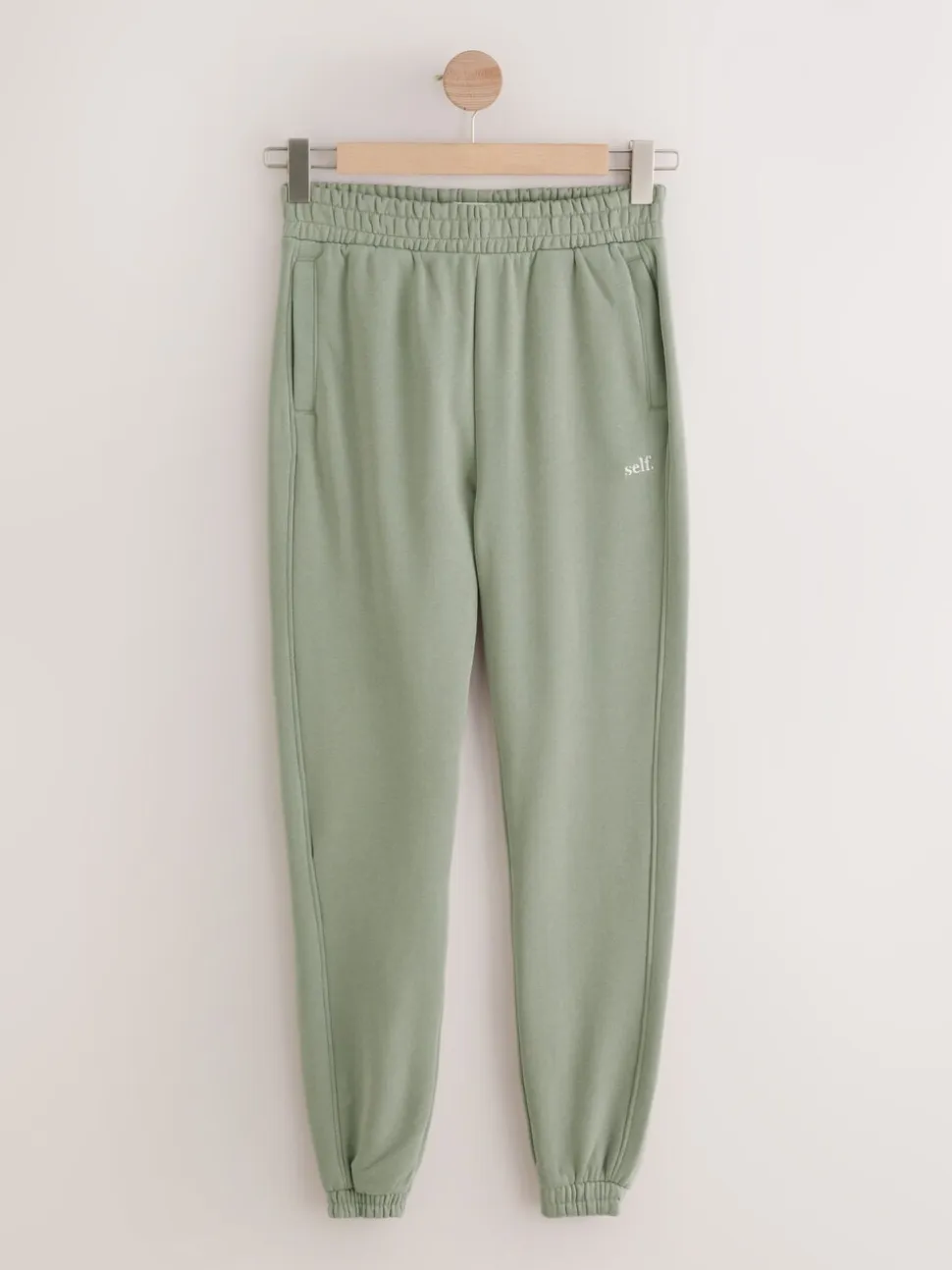 Grijs-groen - Self. joggingbroek met boorden