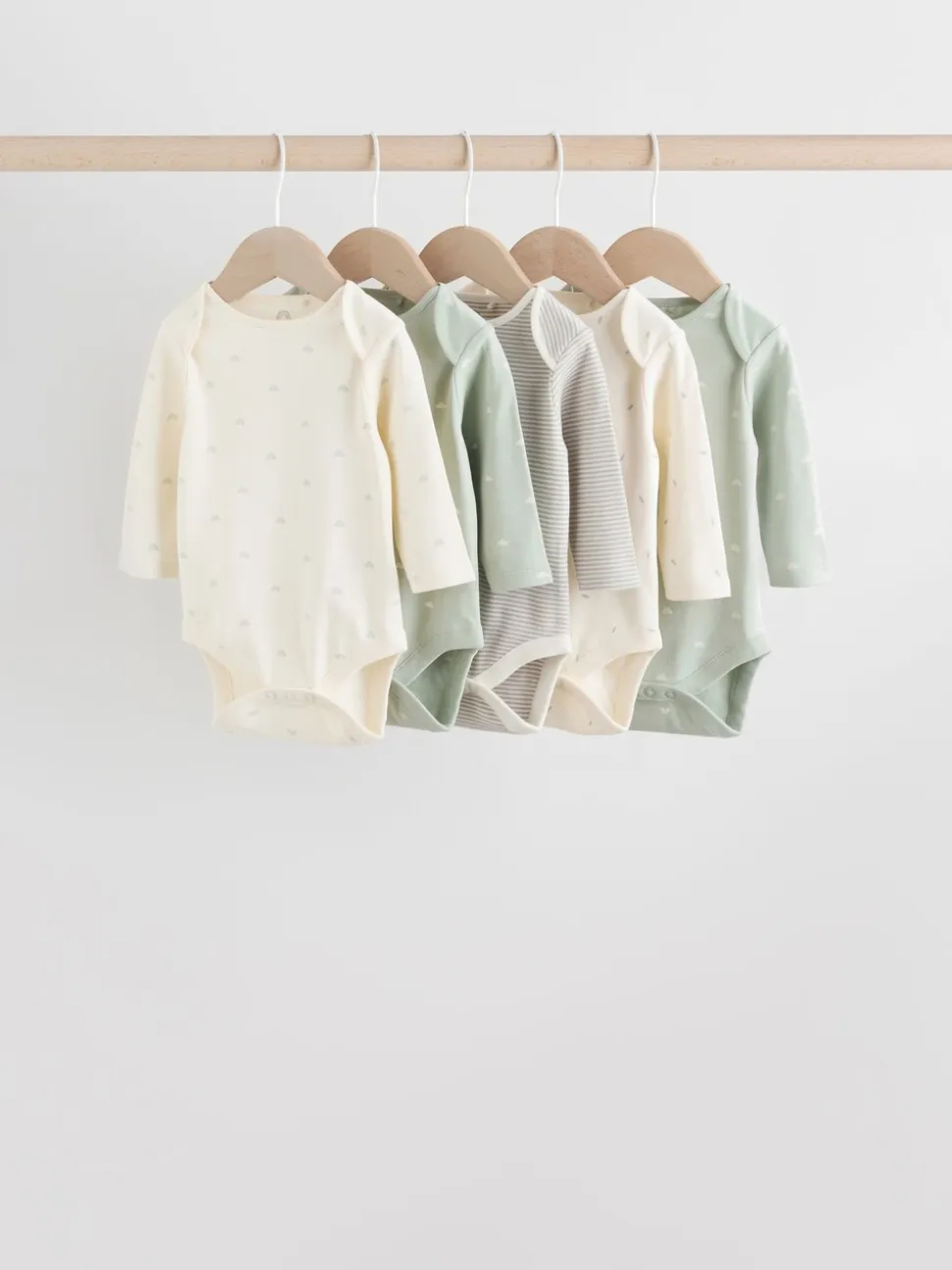 Grijs-groen - Set van 5 rompers met lange mouwen