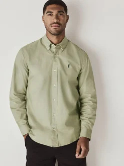 Grijs-groen - Slim Fit - Oxford-hemd met lange mouwen
