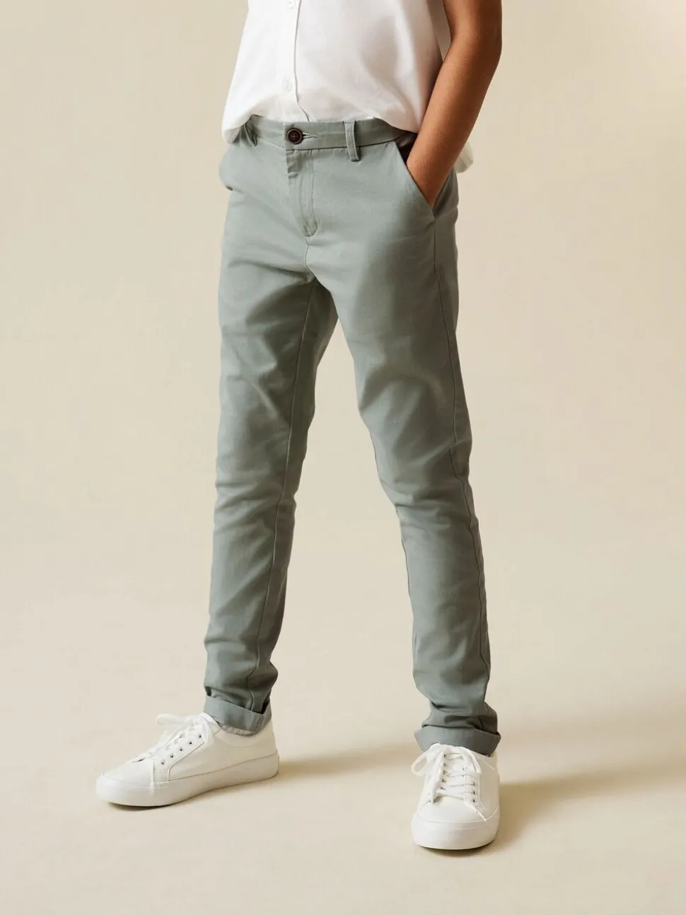 Grijs-groen - Stretchy chino's (3-17jr)
