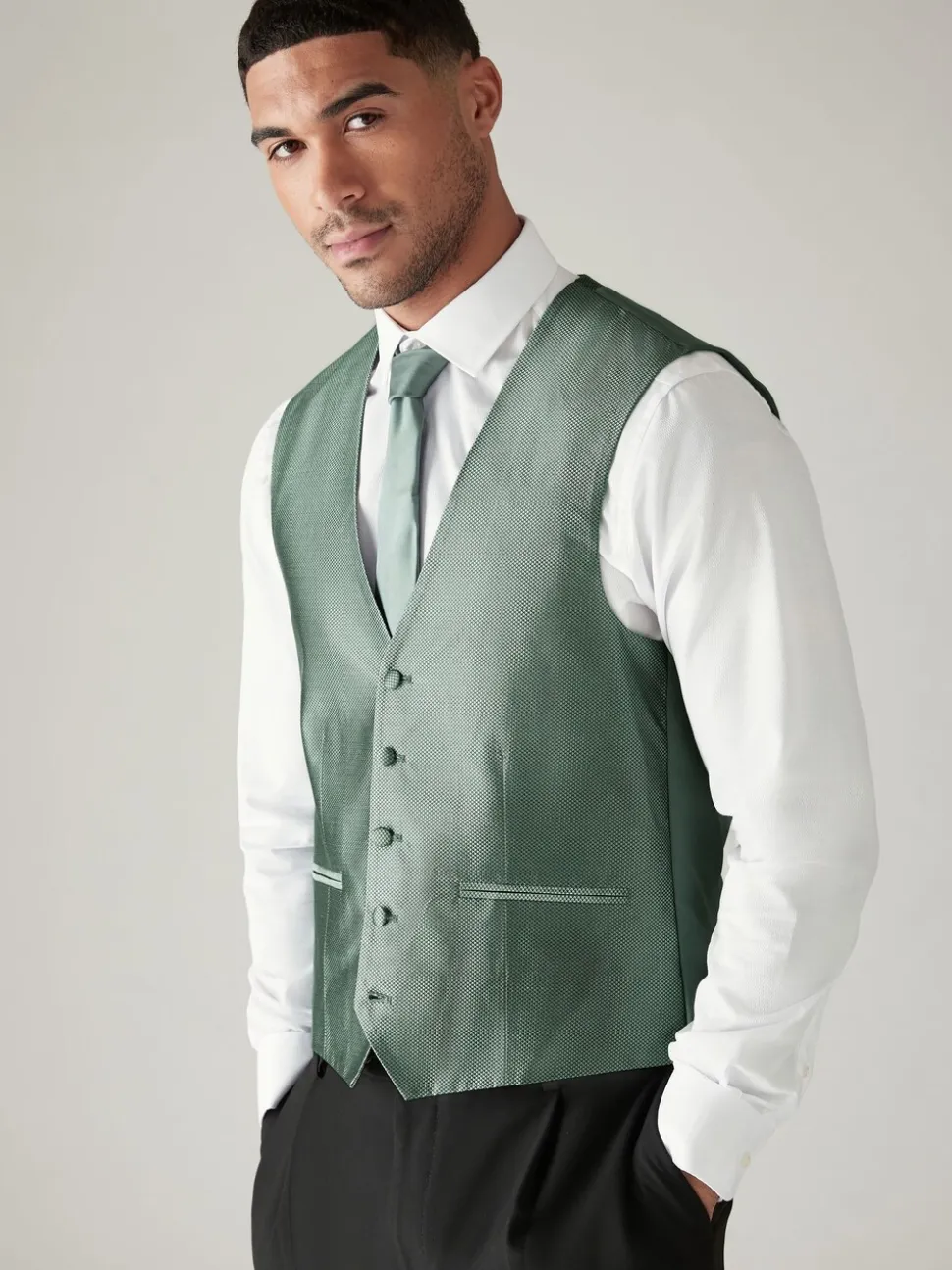 Grijs-groen - Zijden gilet met textuur