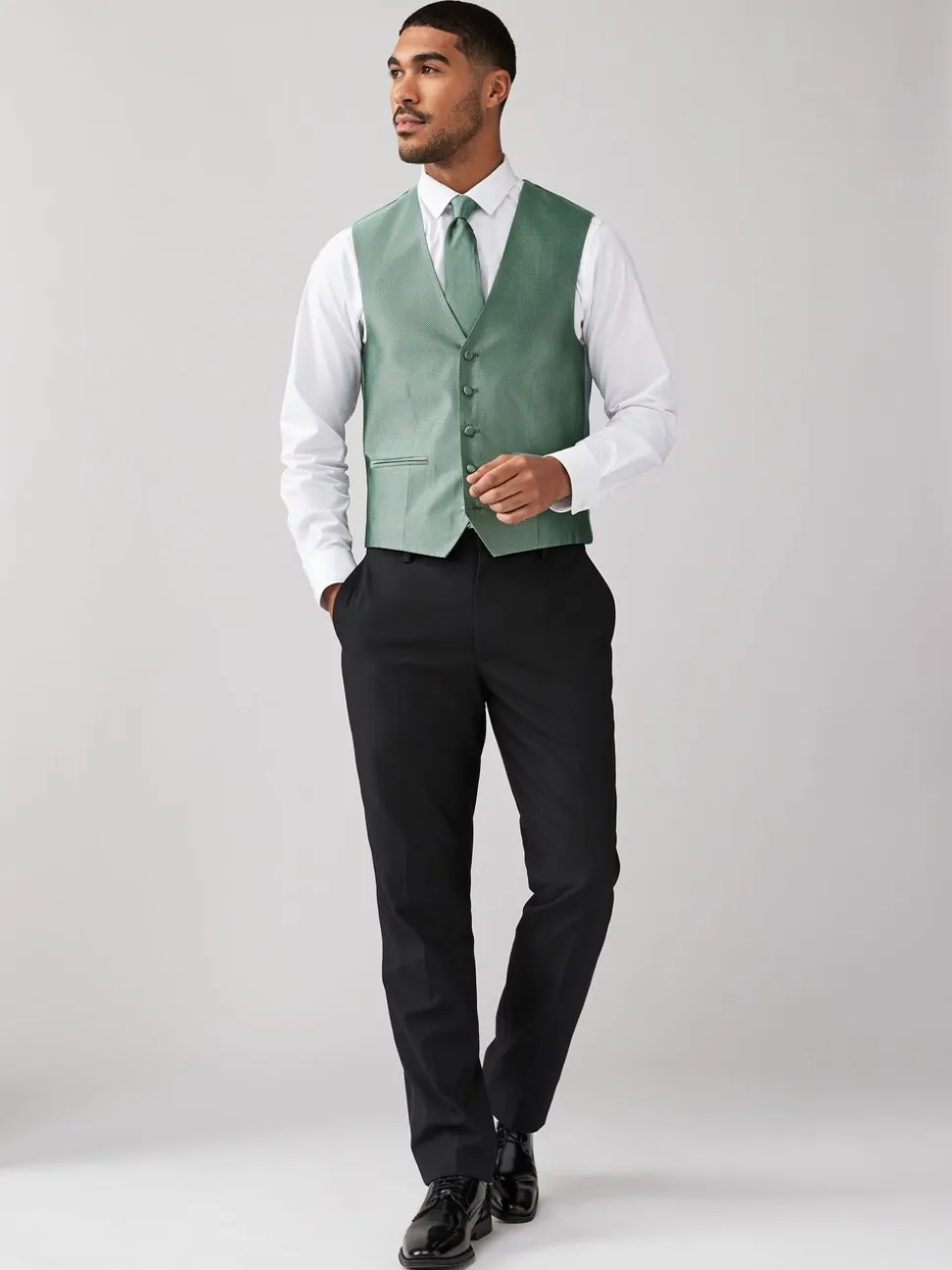 Grijs-groen - Zijden gilet met textuur
