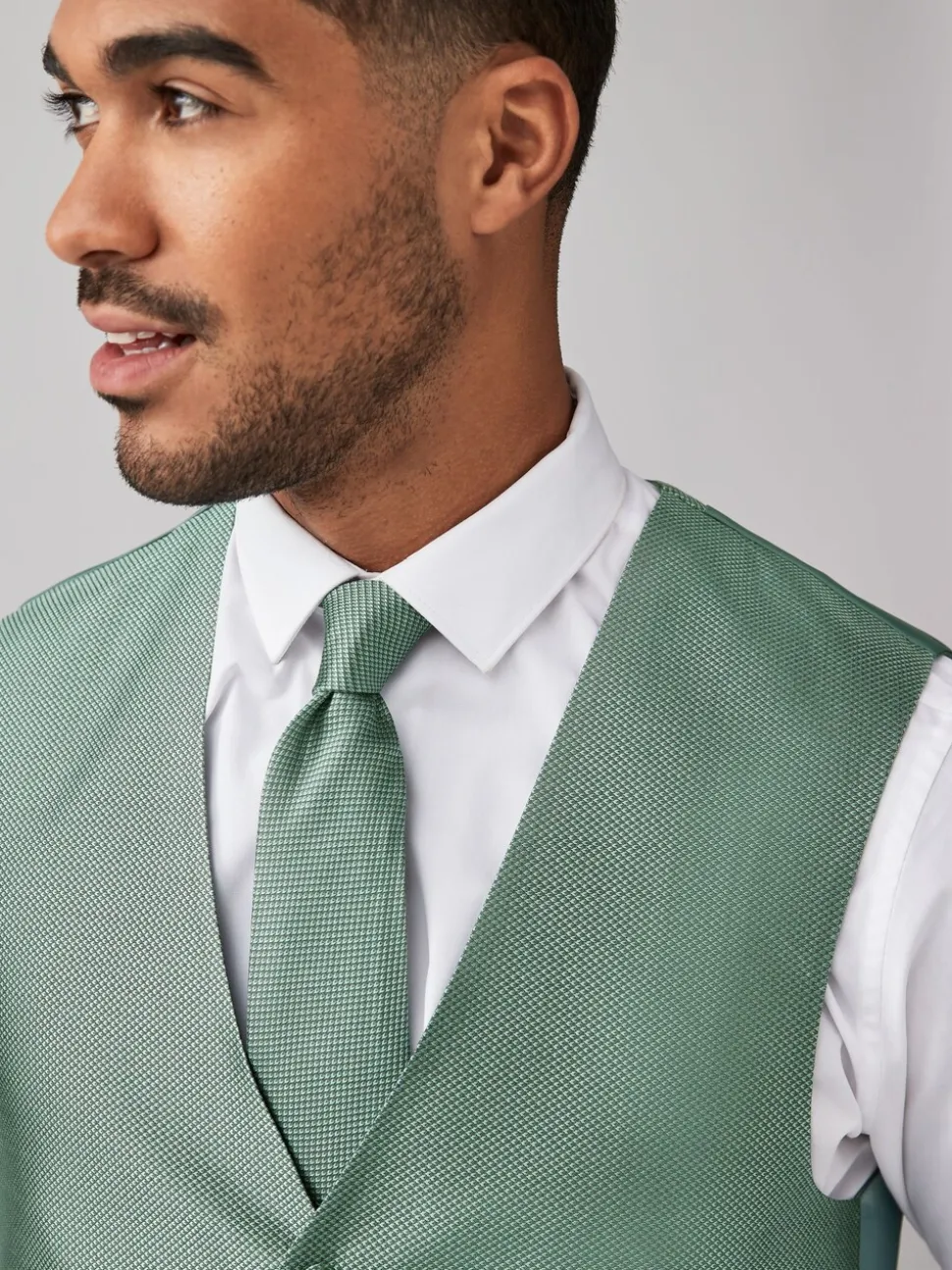Grijs-groen - Zijden gilet met textuur