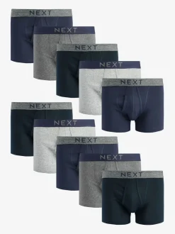 Grijs/marineblauw - Verpakking van 10 - A-frontboxershorts van 100% zuiver katoen