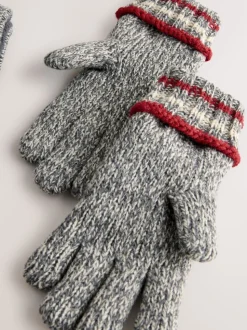 Grijs/rode streep - Set van 3 -delige muts, sjaal en handschoenen (3-16jr)