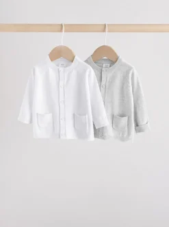 Grijs/wit - Grijs en wit 2pk gebreid babyvestje