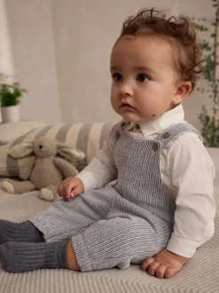 Grijs/wit - Set met bretelbroeken en Bodysuit van geweven katoen voor baby's (0mnd-3jr)