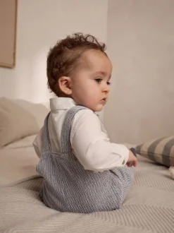 Grijs/wit - Set met bretelbroeken en Bodysuit van geweven katoen voor baby's (0mnd-3jr)