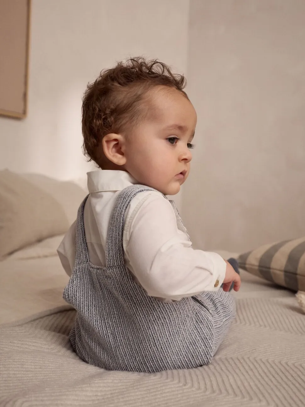 Grijs/wit - Set met bretelbroeken en Bodysuit van geweven katoen voor baby's (0mnd-3jr)