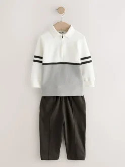 Grijs/witte rits - Set van poloshirt met lange mouwen en joggingbroek (3mnd-7jr)