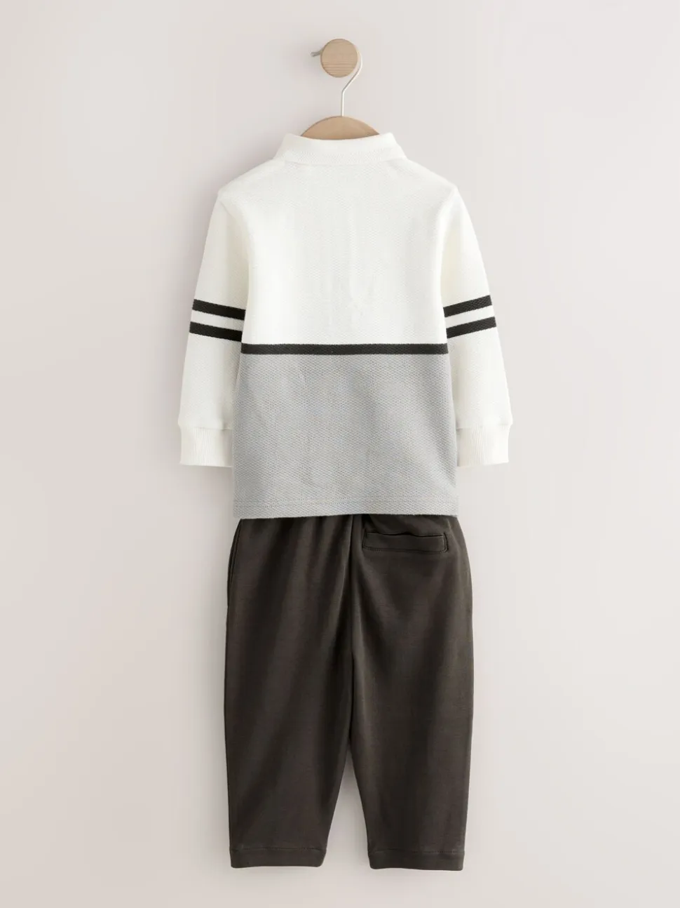 Grijs/witte rits - Set van poloshirt met lange mouwen en joggingbroek (3mnd-7jr)