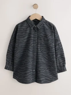 Grijs/zwart - Zebra Animal Denim Overhemd (3-16jr)