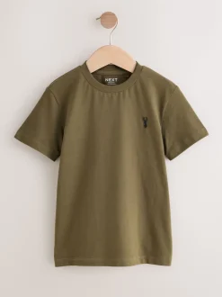 Grijs/zwart/kakigroen/lichtbruin - T-shirts met korte mouwen en geborduurd rendier, verpakking van 4 (3-16jr)