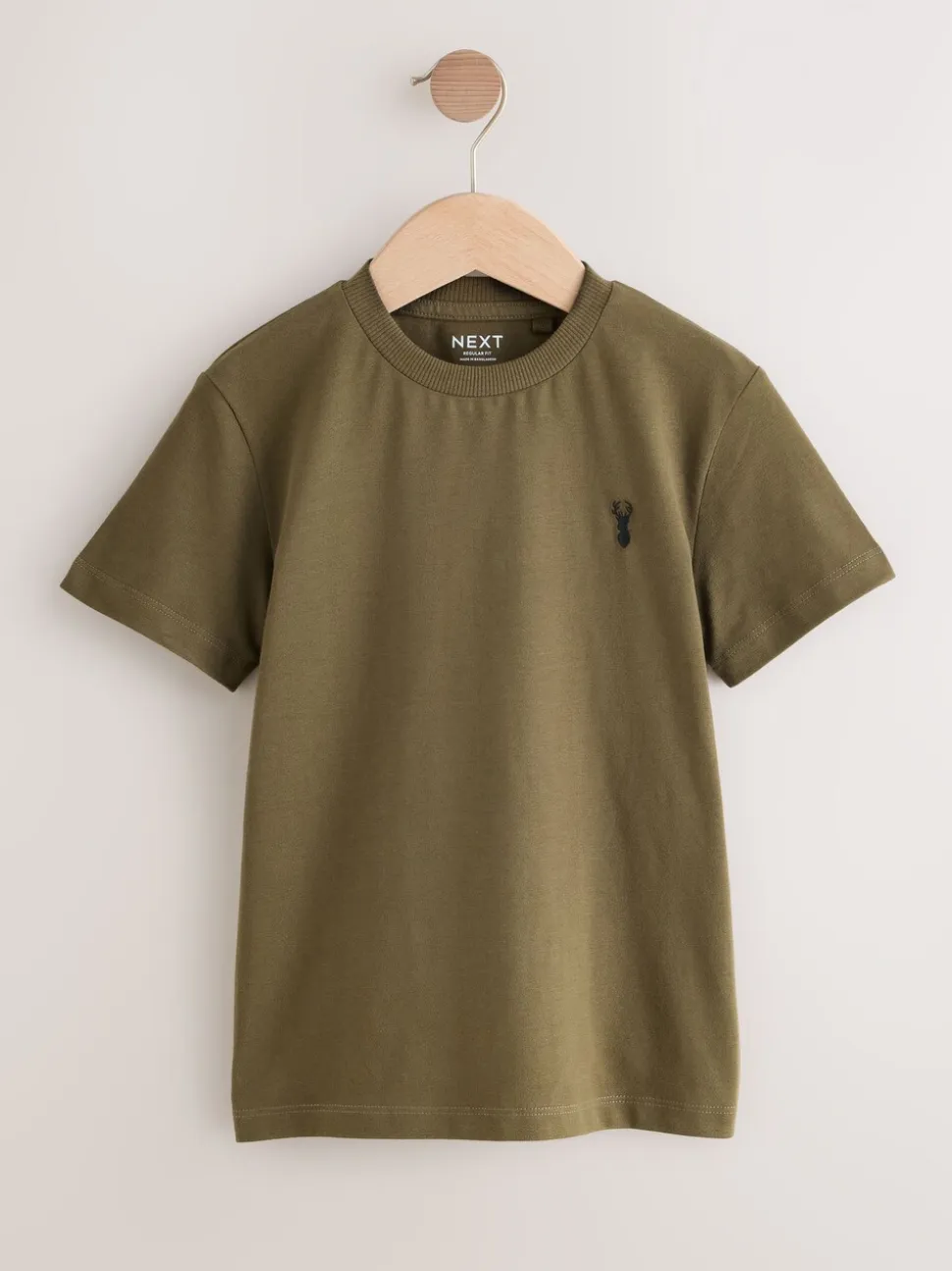 Grijs/zwart/kakigroen/lichtbruin - T-shirts met korte mouwen en geborduurd rendier, verpakking van 4 (3-16jr)