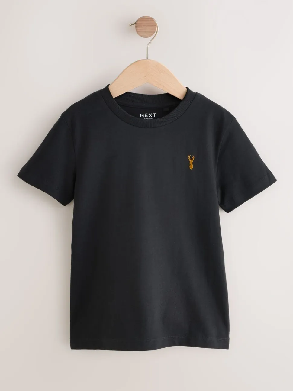 Grijs/zwart/kakigroen/lichtbruin - T-shirts met korte mouwen en geborduurd rendier, verpakking van 4 (3-16jr)