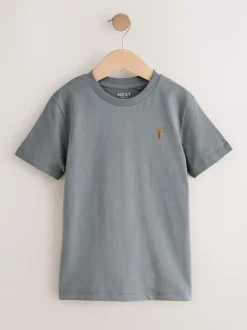 Grijs/zwart/kakigroen/lichtbruin - T-shirts met korte mouwen en geborduurd rendier, verpakking van 4 (3-16jr)