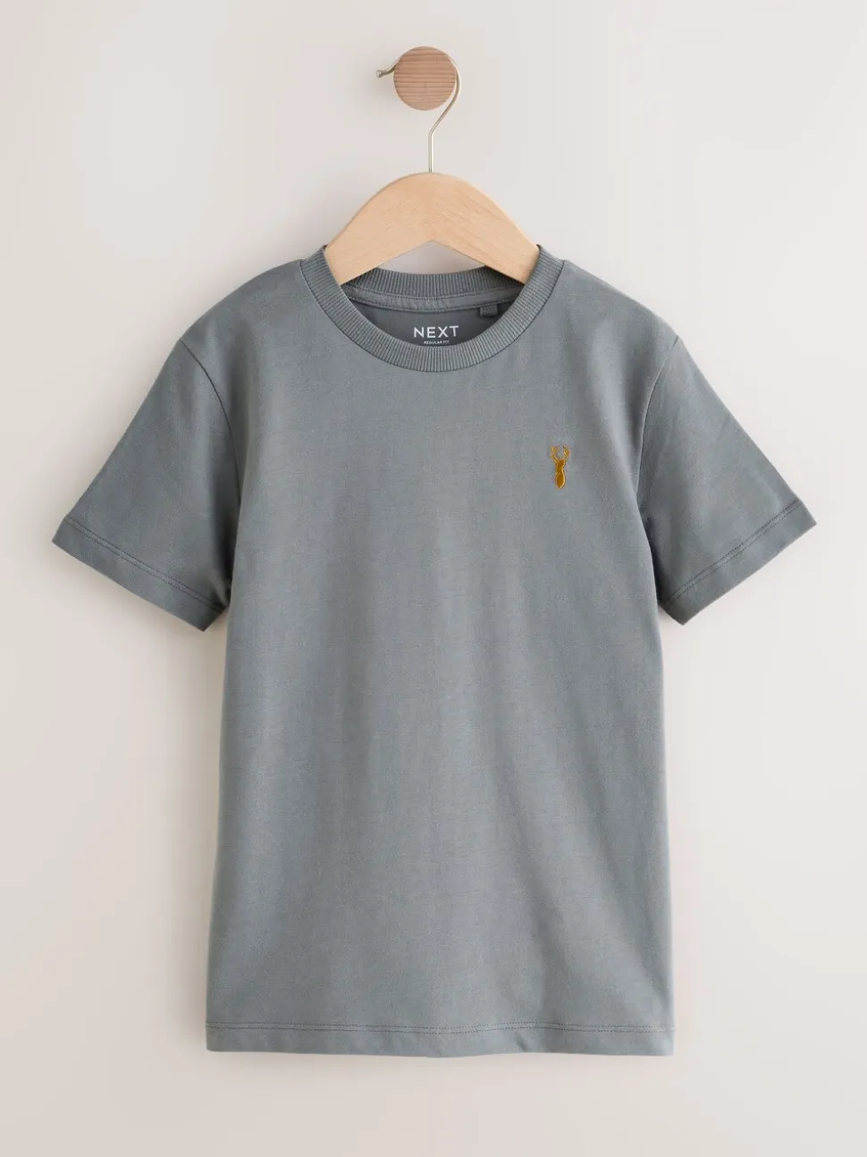 Grijs/zwart/kakigroen/lichtbruin - T-shirts met korte mouwen en geborduurd rendier, verpakking van 4 (3-16jr)