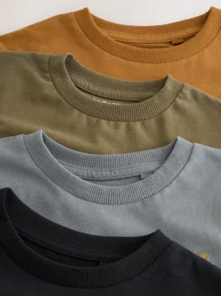 Grijs/zwart/kakigroen/lichtbruin - T-shirts met korte mouwen en geborduurd rendier, verpakking van 4 (3-16jr)