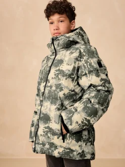 Grijze camouflageprint - Regenbestendige gewatteerde jas met microfleece voering (3-17jr)