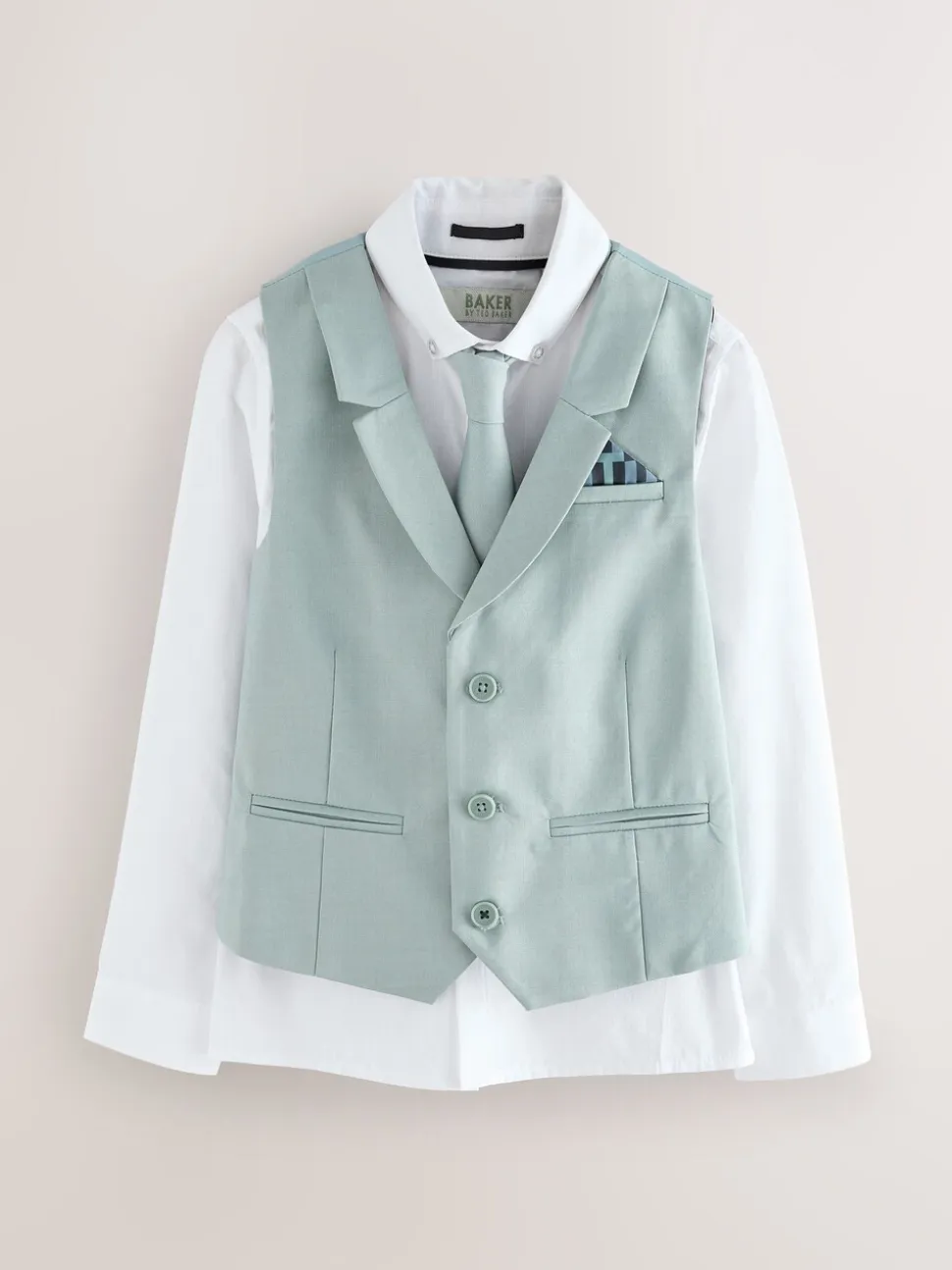Groen - Baker by Ted Baker Waistcoat, Shirt And Tie Set