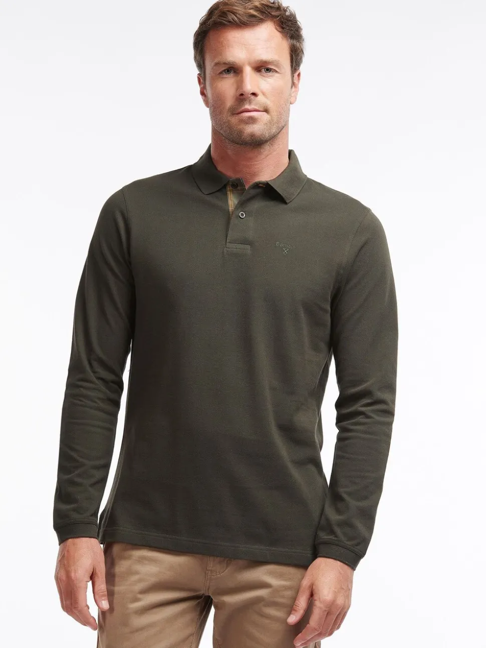 Groen - Barbour® - Essential sport poloshirt met lange mouwen