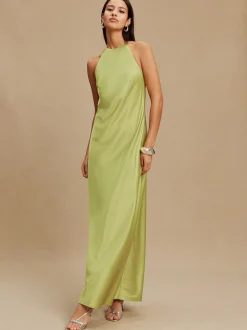 Groen - Bridesmaids Satin Halterneck Maxi Dress