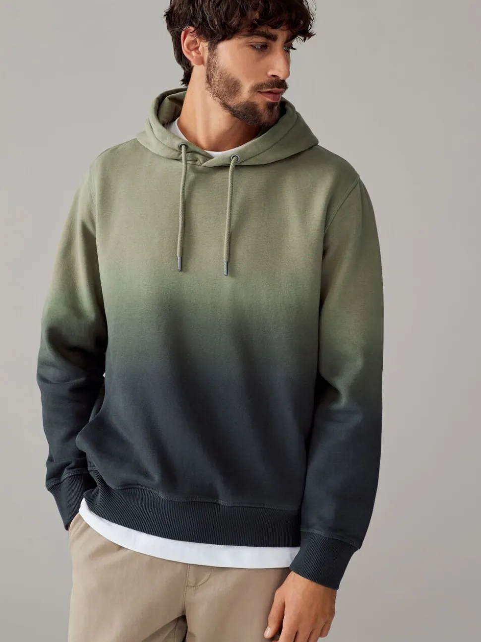 Groen - Dip Dye Katoenrijke Jersey Hoodie