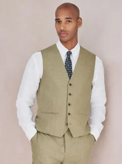 Groen - Gilet van linnenmix met textuur