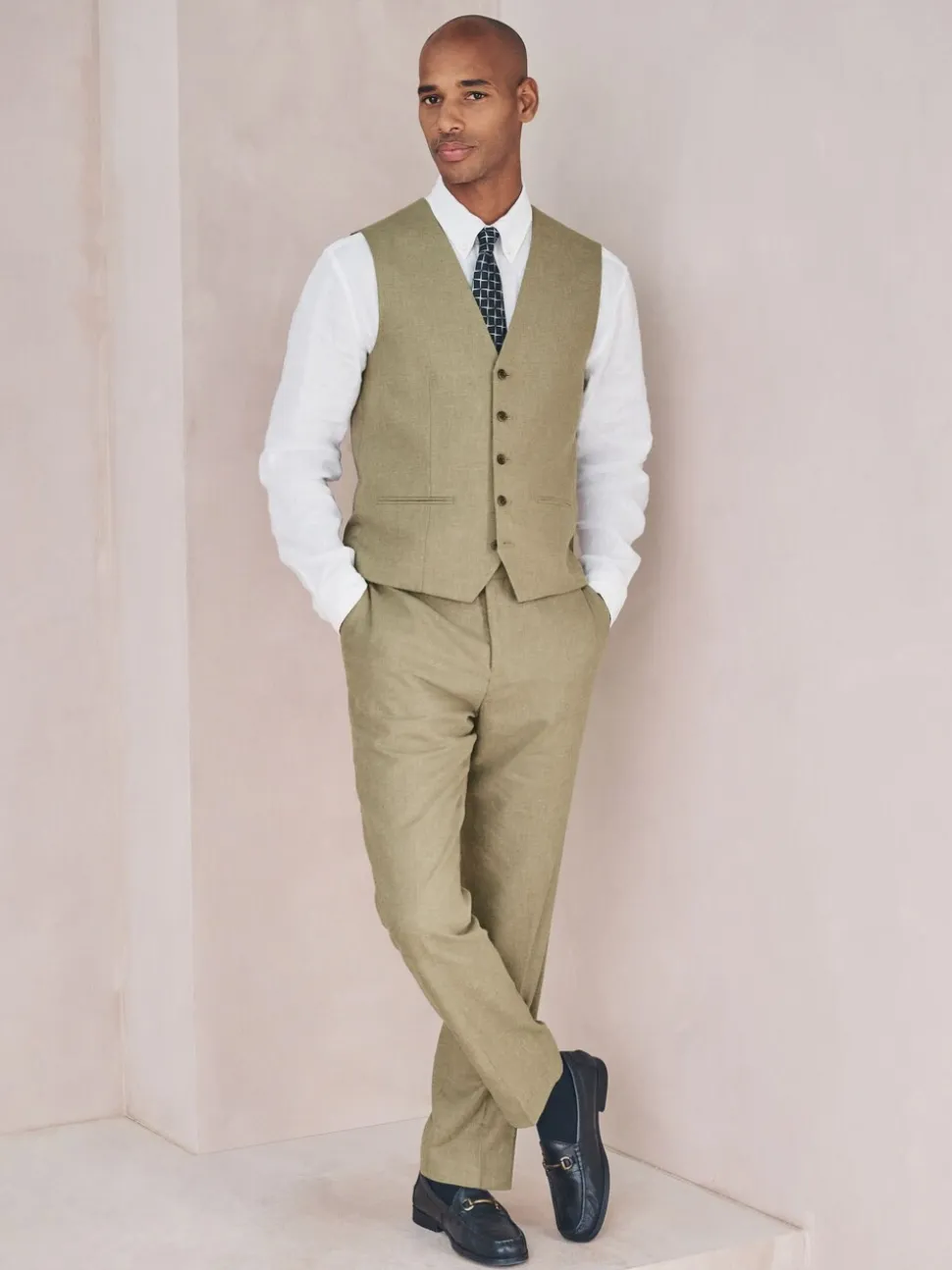 Groen - Gilet van linnenmix met textuur