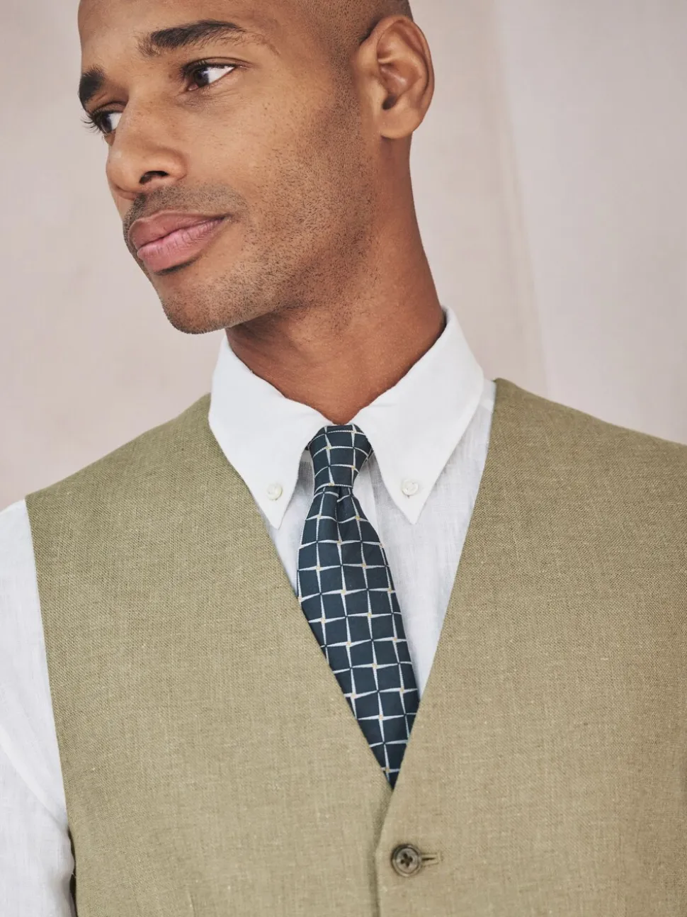 Groen - Gilet van linnenmix met textuur