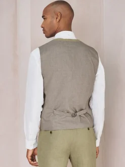 Groen - Gilet van linnenmix met textuur