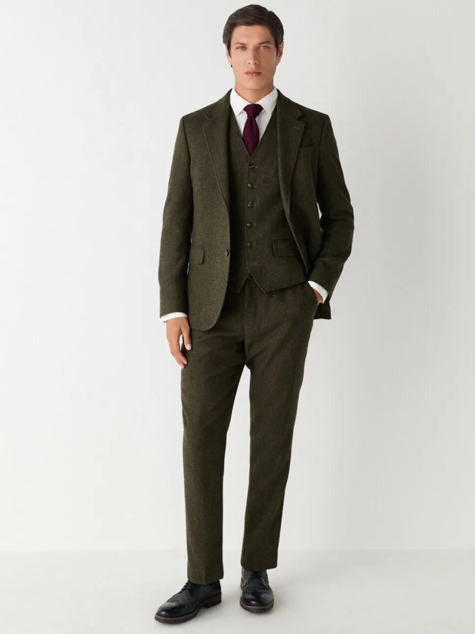 Groen - Herringbone Wool Blend Suit Waistcoast