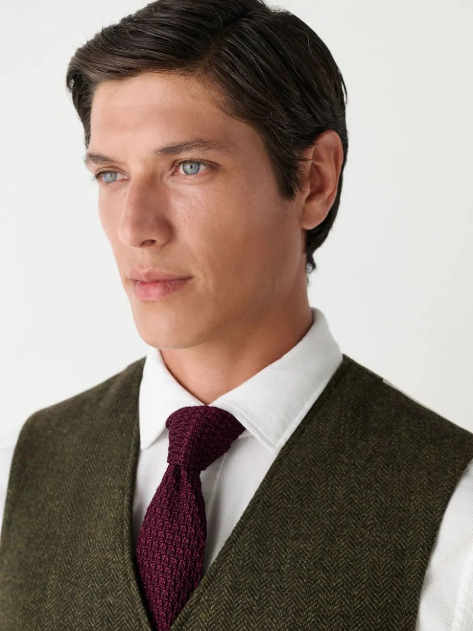 Groen - Herringbone Wool Blend Suit Waistcoast