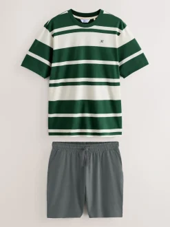 Groen - Jersey pyjamaset met strepen en korte mouwen