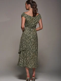 Groen - Jolie Moi - Asymmetrische gedrapeerde midaxi-jurk met kant