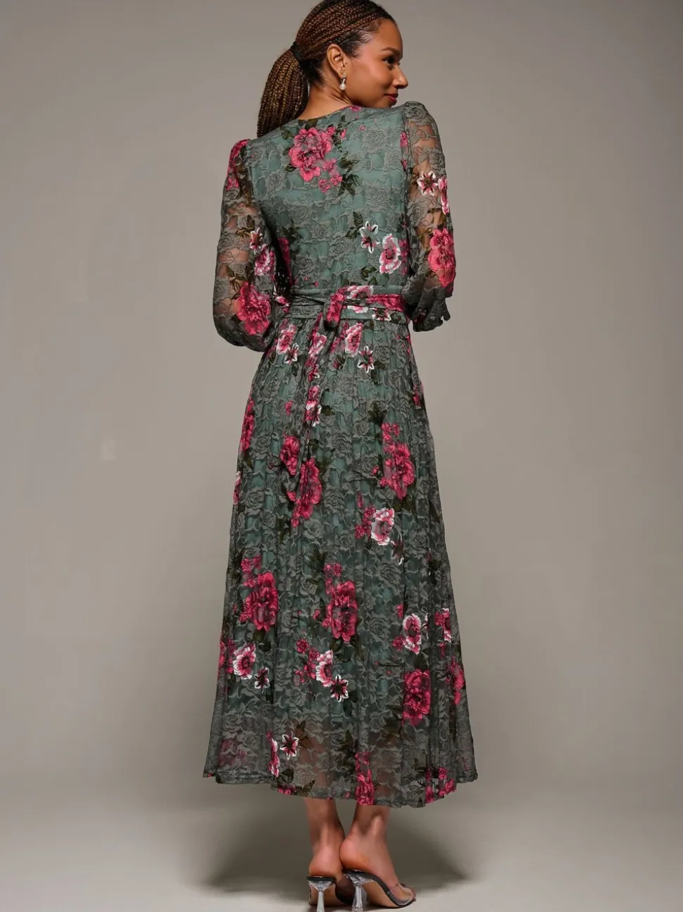 Groen - Jolie Moi Long Sleeve Printed Lace Midaxi Dress