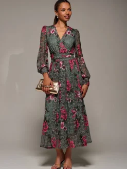 Groen - Jolie Moi Long Sleeve Printed Lace Midaxi Dress