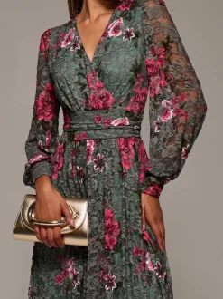 Groen - Jolie Moi Long Sleeve Printed Lace Midaxi Dress