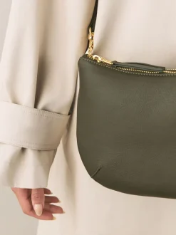 Groen - Leather Scoop Cross-Body Bag
